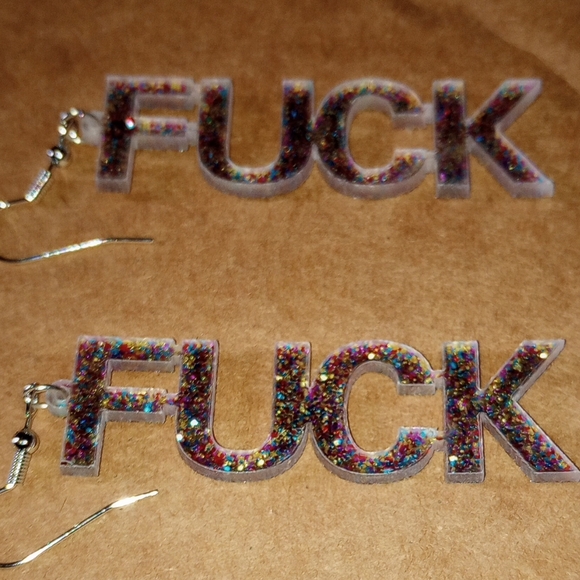 NEW! Sparkling Bold " F U C K " Statement Dangle Earrings - ADULT 18+ ONLY - Picture 4 of 7